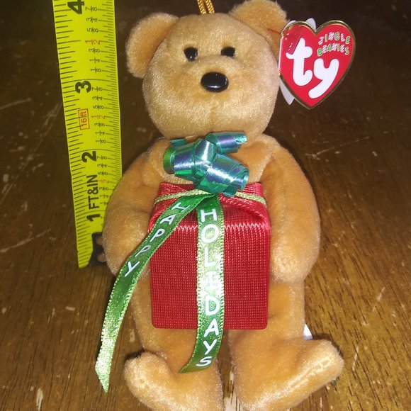 TY Jingle Beanies GIFTS Happy Holidays Present Stuffed Bear Plush Ornament 2005 - Picture 8 of 8
